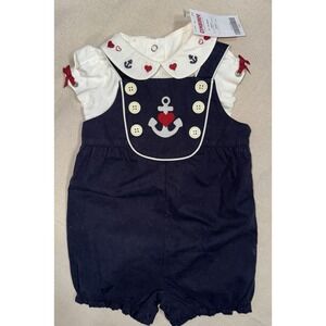 Vintage NWT Gymboree Girls Bon Voyage Sailor Nautical Overalls Outfit Y2K